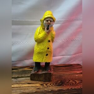 Vintage Nautical Folk Art Hand Carved Wooden Fisherman